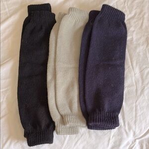 Set of Three Knit Leg Warmers - Black, Light Tan and Navy